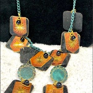 🎁💕vintage set of necklace and earrings-teal copper and black